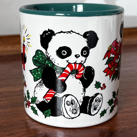 Vintage Potpourri Press Christmas Mug Panda Bear Wrap-Around Design Japan Green - Picture 4 of 8